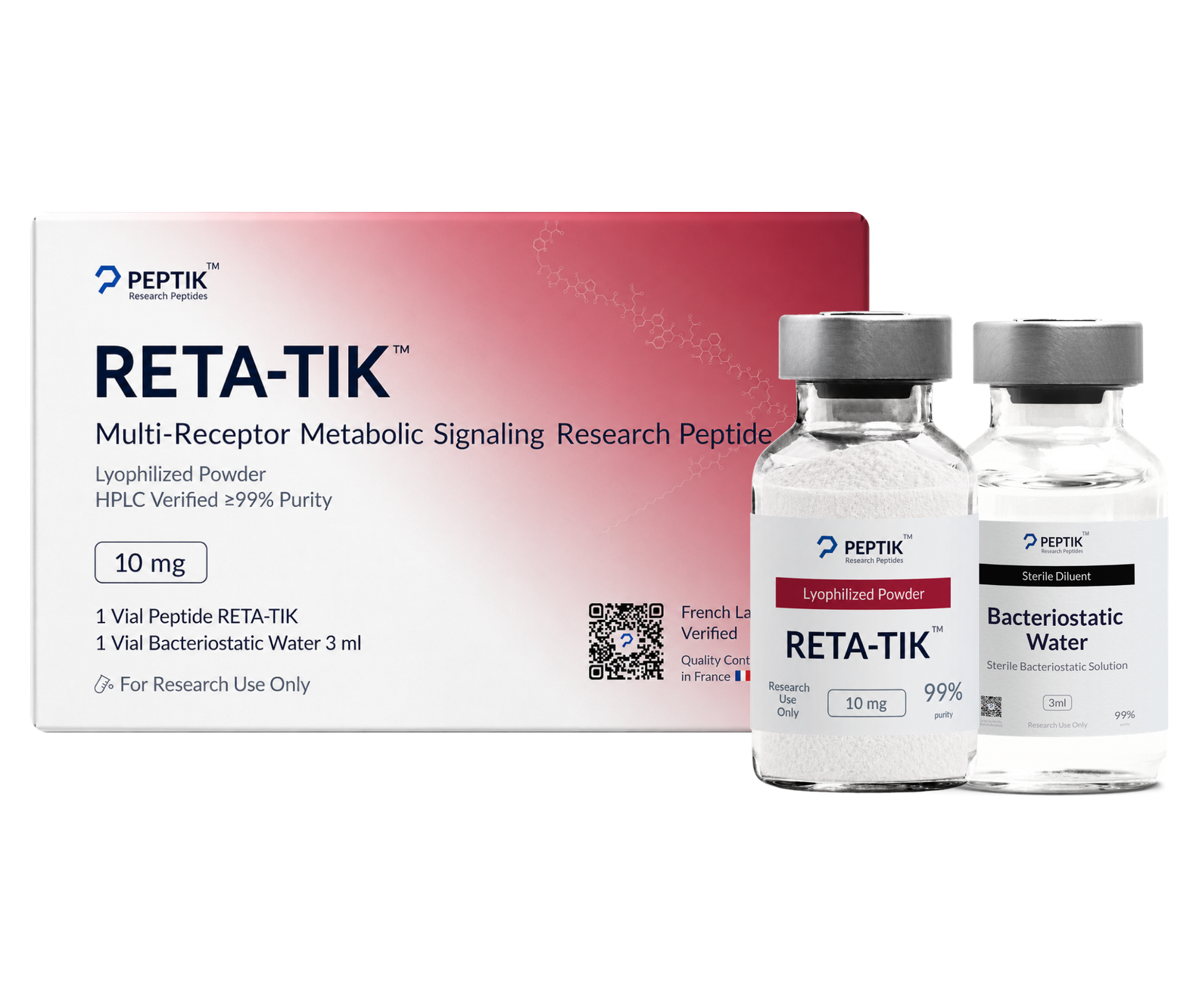 RETA-TIK GLP3 10mg — lyophilized vial + bacteriostatic water