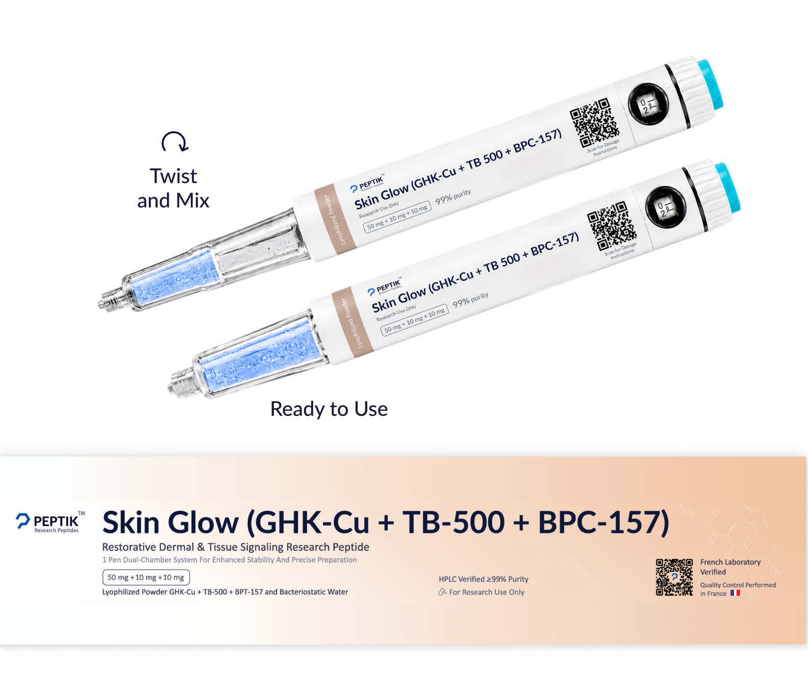 Skin Glow 70 mg Pen Dual-Chamber
GHK-Cu + TB-500 + BPC-157